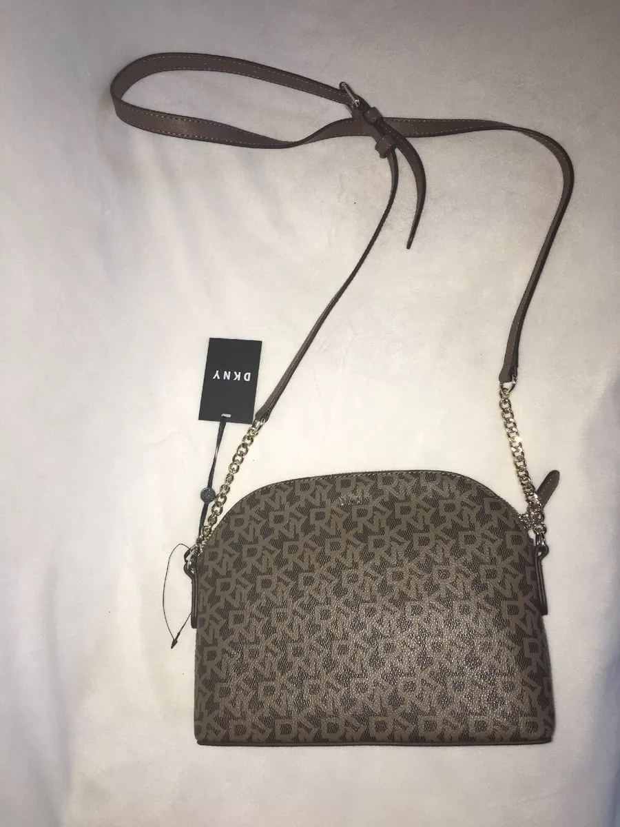 DKNY Corrie Dome Crossbody Signature Monogrammed Brown Purse NEW | eBay