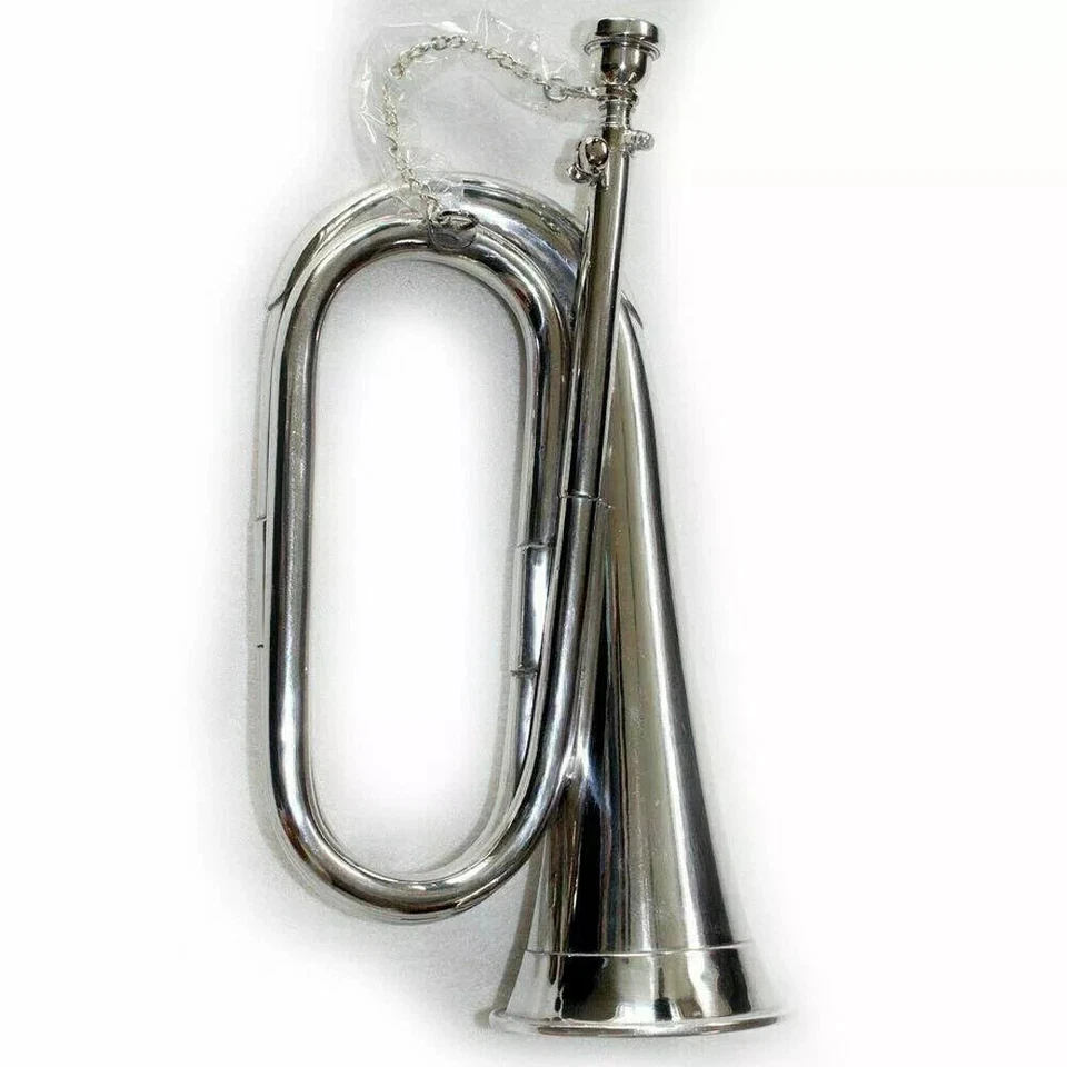 Professional Antique Handcrafted Silver Tone Bugle Musical Instrument Best - Image 2 of 4