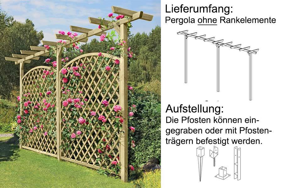 Pergola Holz ca 450 cm lang Rankhilfe Spalier Rankgerüst Blumenbogen