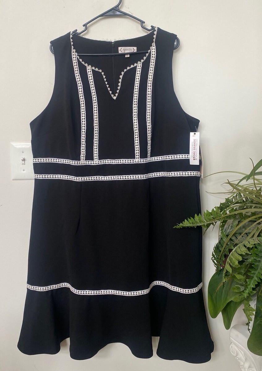 NWT Nanette Lepore Black White Spring Bloom Fit & Flare Dress Size 18, MSRP  $148
