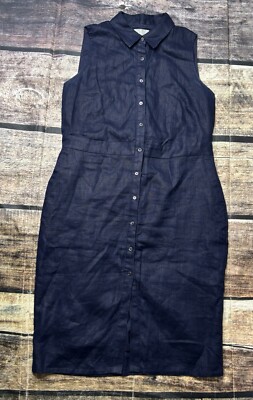 Pure Collection Dress Women's US 6 UK 12 100% Linen Shift Button Up Collar Navy | eBay Pure Collection Dress Women's US 6 UK 12 100% Linen Shift Button Up Collar Navy | eBay