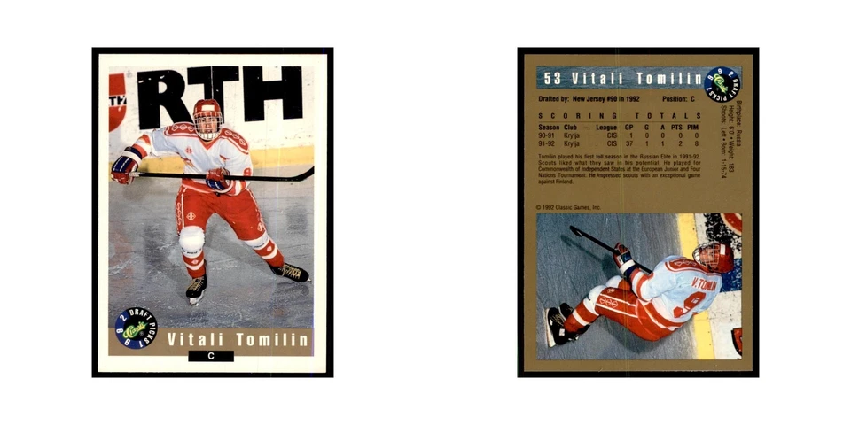 1992 Classic Draft Picks Vitali Tomilin Hockey Cards #53 - Image 3 of 3