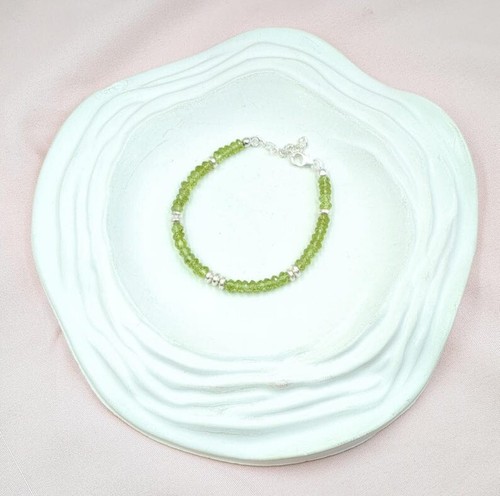 Green Peridot 3-4MM Faceted Rondelle Gemstone Beaded Dainty Women Bracelet 6-8" - Picture 8 of 10