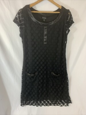 Black Lace Polka Dot Lace Dress Pockets Short Sleeve Enfocus Studio 14  Party | eBay