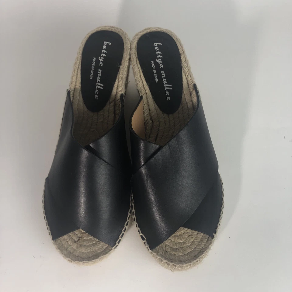 Sandálias Bettye Muller 9 41 Lana couro preto alça cruzada cunha espadrille - Imagem 4 de 4