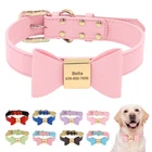 Personalized Dog Collar PU Leather Custom Engraved Name ID Tag Nameplate XS-XL