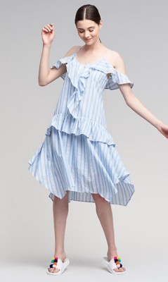 moon river drop waist dress Moon River Shirred Drop-Waist Midi Dress