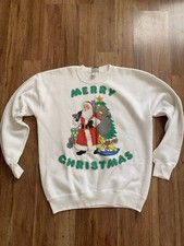 VTG 90  s Sturdy Sweats By Lee Women Christmas Santa Sweatshirt Size LG-XL Retro