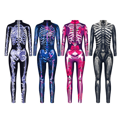 Women's 3D Skeleton Ghost Halloween Costume Catsuit Bodysuit Cosplay  Jumpsuits | eBay