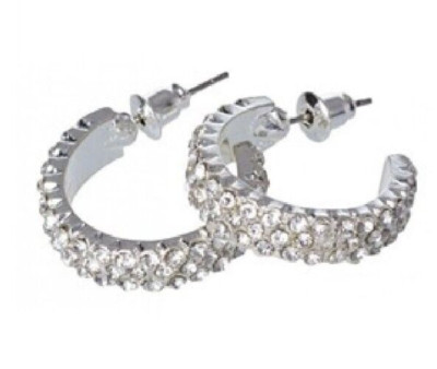 Small Wide Three Line Diamante Hoop Earrings Silver Tone Sparky Huggie Hoops