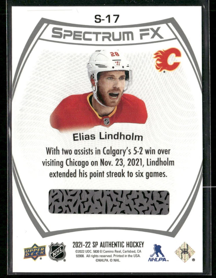 2021-22 SP Authentic #S-17 Elias Lindholm Spectrum FX - Image 2 of 2