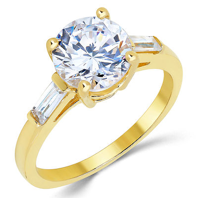 14K Solid Yellow Gold CZ Cubic Zirconia Solitaire Engagement Ring 1.9 ...