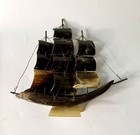 Vintage Sailboat Schooner Sculptured Genuine Bovine Horn Nautical Decor Folk Art — photo 9