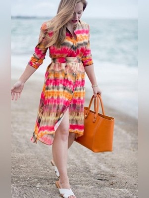 Zara Tie Dye 100% Ramie Asymmetrical Shirt Dress Belted Button Front Summer L