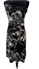 MAX STUDIO Floral White Black Sleeveless ELASTIC SPAGHETTI Strap Ladies Dress SM