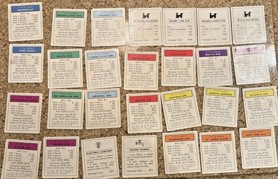 #ad Monopoly 1935 Replacement Pieces Complete Set Of 28 Property Deed Title Cards $14.99