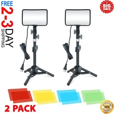 2 Pack LED Video Light Photography Lighting Kit with Tripod & Colored Filters