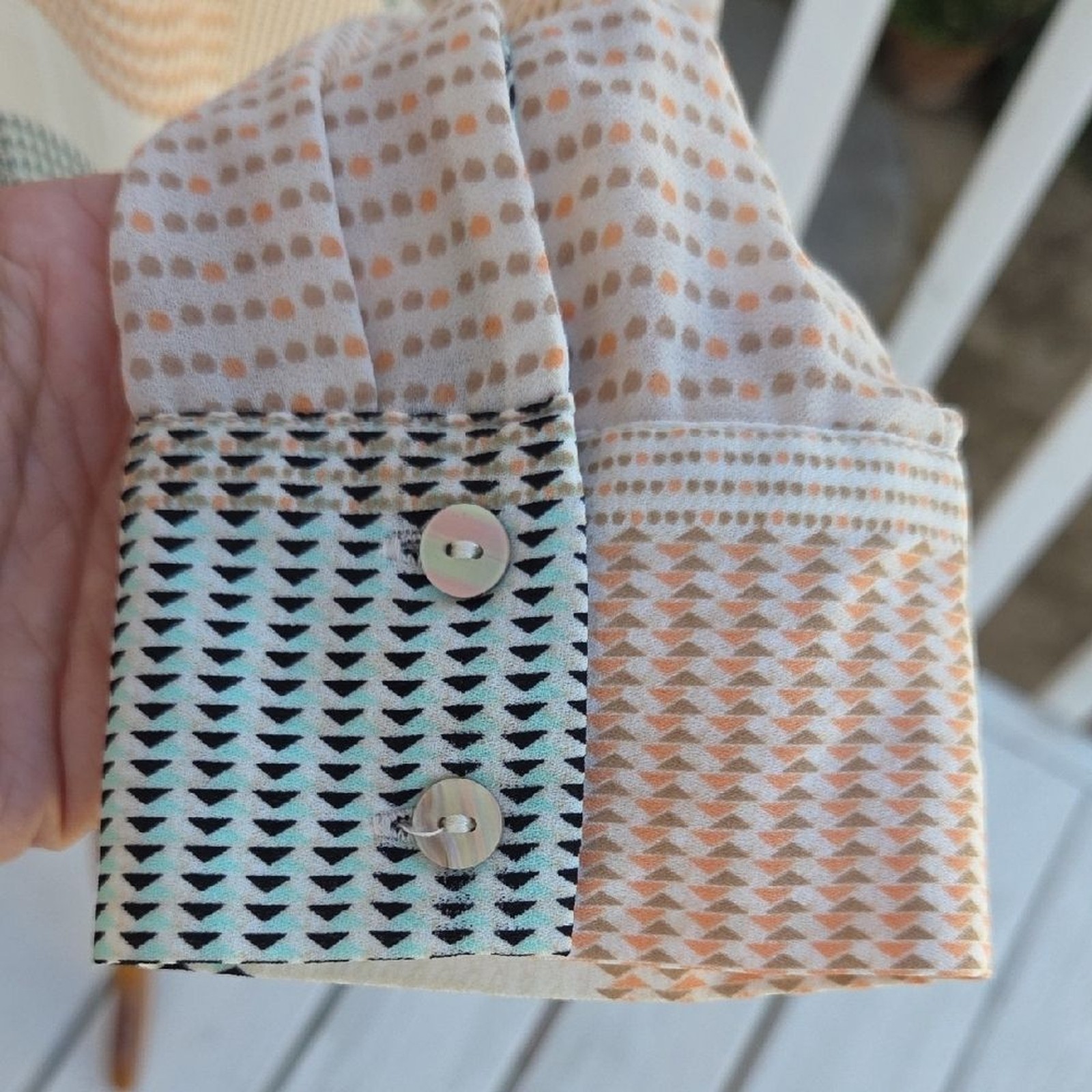 Rose + Olive Geometric Pattern button up Shirt La… - image 9