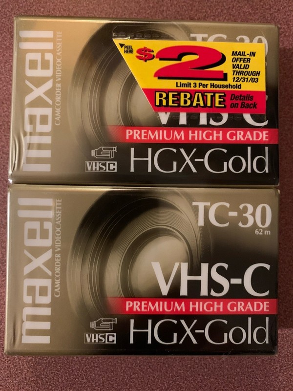 Maxell HGX-Gold TC-30 VHS-C 30 min Premium High Grade Camcorder Tape 2-pack