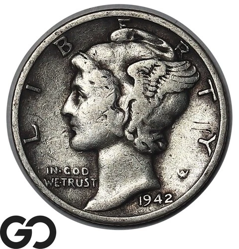 1942/1-D Mercury Dime, Key Date Mint Error Issue, VF-575, XF-750