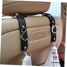 yicheyiyou Headrest Hooks for Car Back Seat Organizer Faux Leather Hanger Black