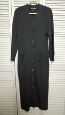 Nina Leonard Sweater Dress Y2K Button Down V-Neck Charcoal Gray Rib Knit Size L