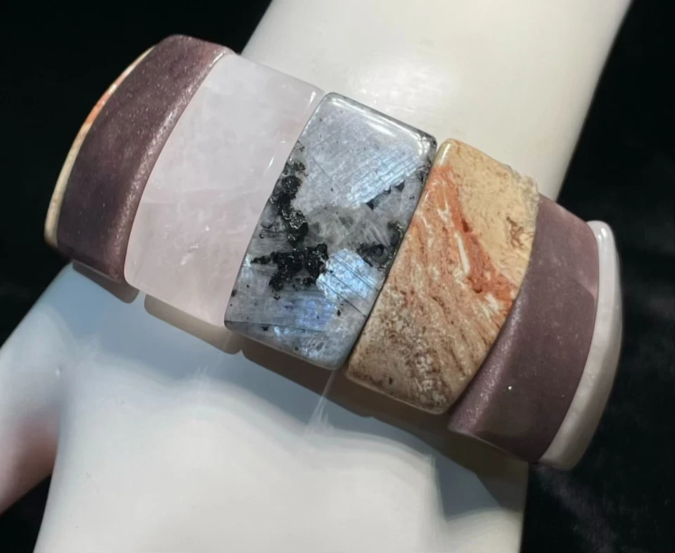 粗宝石手链玫瑰石英毕加索碧玉拉长石弹力大胆 7 — 第 2/4 张图片