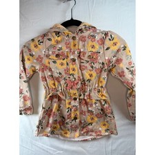 Little Lass Girls Tan Floral Twill Hooded Jacket Snap Front Size 6 cottagecore
