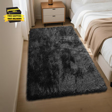 Fluffy Rug Shaggy Area Rug, Black 3X5 Area Rugs for Bedroom, Small Bedside Rug,