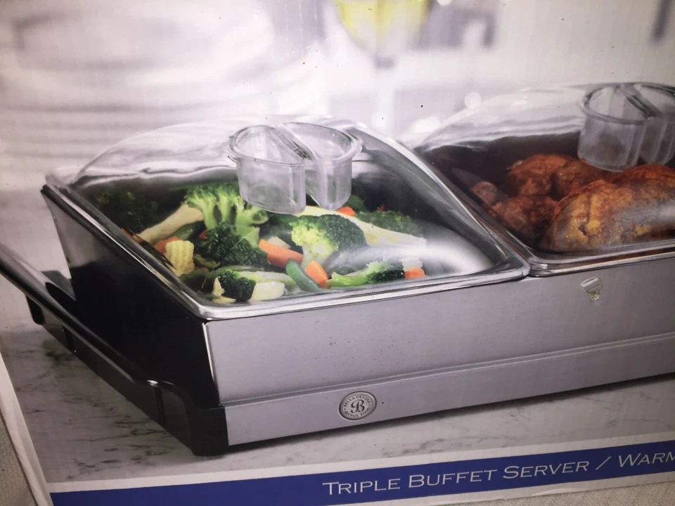 Bella Cucina Artful Food Triple Buffet Server/Warming Tray Stainless Steel 13271 - Image 3 of 4