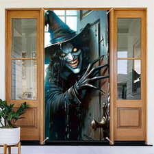 Halloween Door Cover 71X35 Inch Creepy Witch Banner Spooky Halloween...