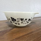 PYREX 444 Gooseberry Mixing Bowl White Black Glass Floral Pattern with Handles