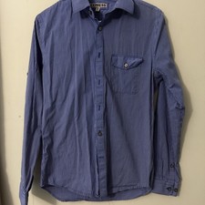 Express Men's Fitted Button-Down S 14-14.5 Blue White Striped