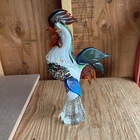 Murano Art Glass 12.5"Blue Red and Green Cockerel Statue