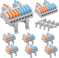 6Pcs DIN Rail Terminal Blocks 28 Series 12AWG Quick Wiring Ca Size: 2 in 8 out