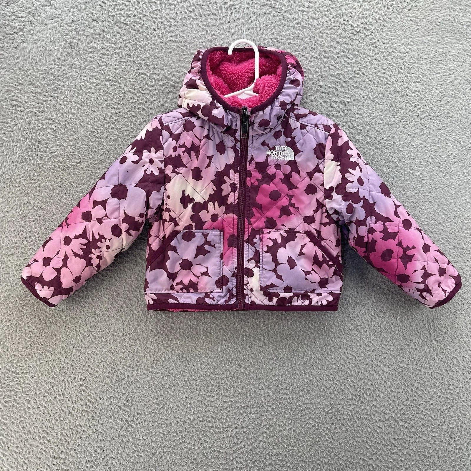 The North Face Jacket Kids Girls 2 Shady Glade Reversible Hooded Pink Floral