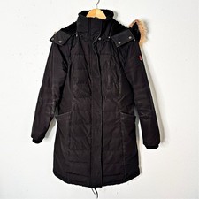 Pendleton Duck Down Feather Black Parka Jacket Coyote Fur Hood Small Coat
