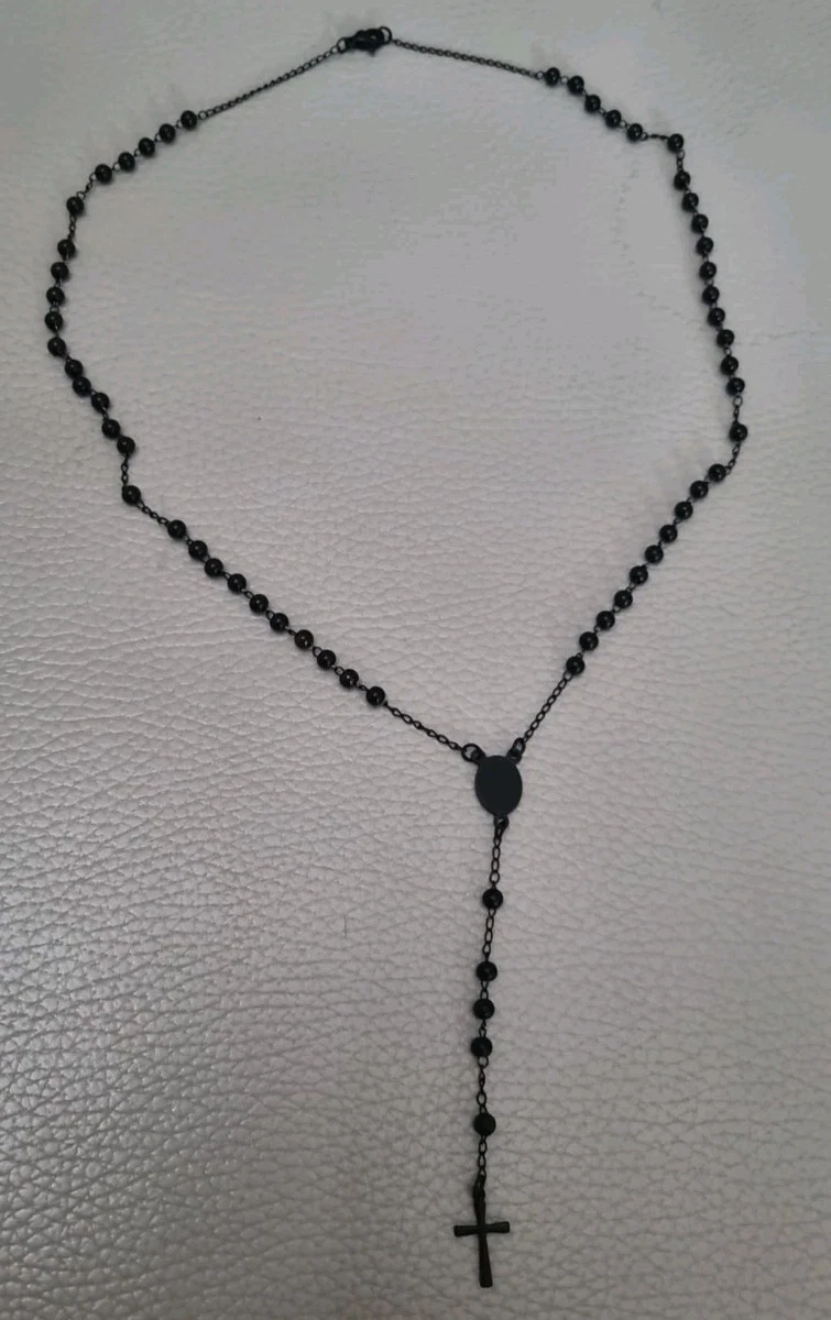 Linea Italia - Collana Rosario In Argento 925 Con Pietre Nere E Medaglietta Madonna, Made In Italy - 2