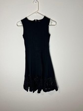 French Connection Dress Womens Small Black Sleeveless Lace Trim Fit Flare Party