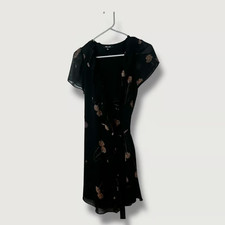 Madewell Black Floral True Wrap Knee Length Dress Size Small
