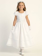 205 Girls White First Communion Dress w/ Embroidered Tulle  Sequins