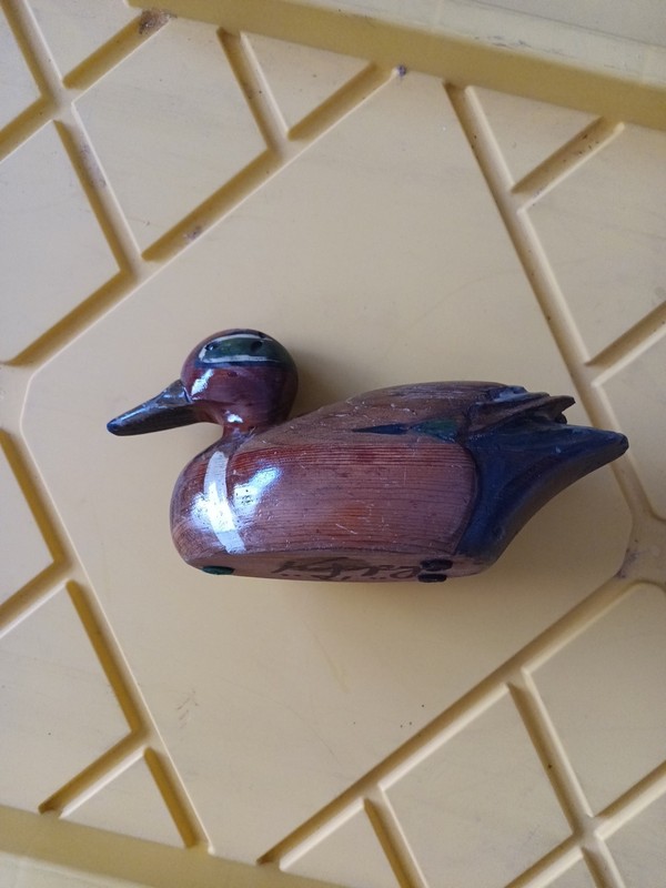 Vintage Leo Koppy Signed  Wood Hand Carved Duck Decoy Figure 