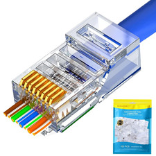 RJ45 Cat6 Cat5 Connectors Ends Gold Plated 8P8C Ethernet Pass through Plug 100P