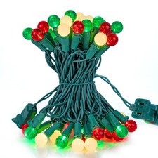 Red White and Green Christmas Lights Outdoor Pearlized G15 50 LED 17ft Plug i...