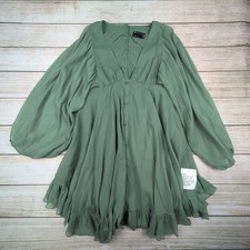 ASOS DESIGN Maternity Mini Dress Sage Green Ruffle Balloon Sleeve Open Back US 8