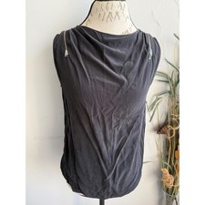AllSaints Women Black 100% Silk Sleeveless Zipper Shoulder Top Size US 4 UK 8