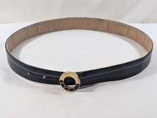 Gucci Black Leather Belt Gold Ring Logo Buckle Vintage Size 27-29