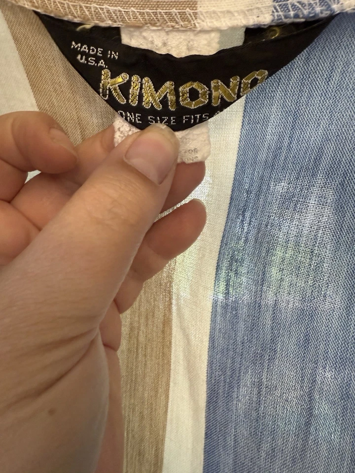 Roupão unissex vintage 100% algodão quimono médio feito nos EUA marrom azul - Imagem 2 de 4