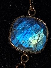 Vintage Luna 925  Gold Tone Labradorite Stone Necklace 