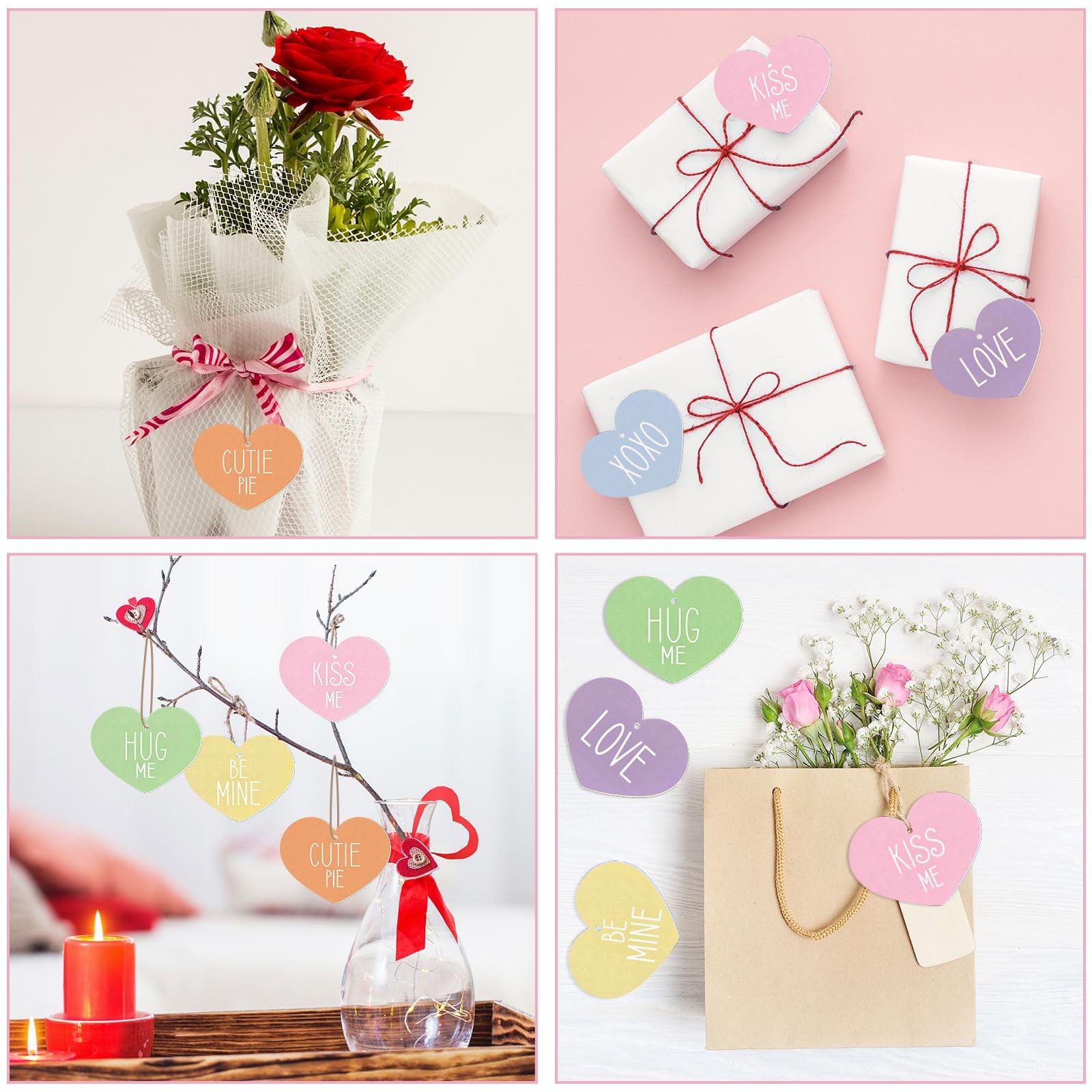 36Pcs Valentine's Day Wooden Hanging Ornaments Candy Conversation Heart Woode... thumbnail 7